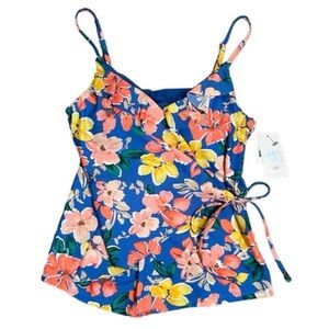 TIME AND TRU Blue Floral Tie Front Tankini Top NWT
